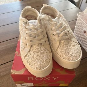 Roxy White Lace Platform Sneakers